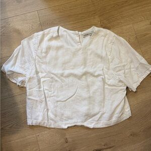 Abercrombie & Fitch Linen Blend Boxy Cropped Shirt
